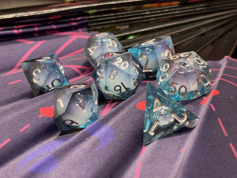 Black blue with white glitter, silver font