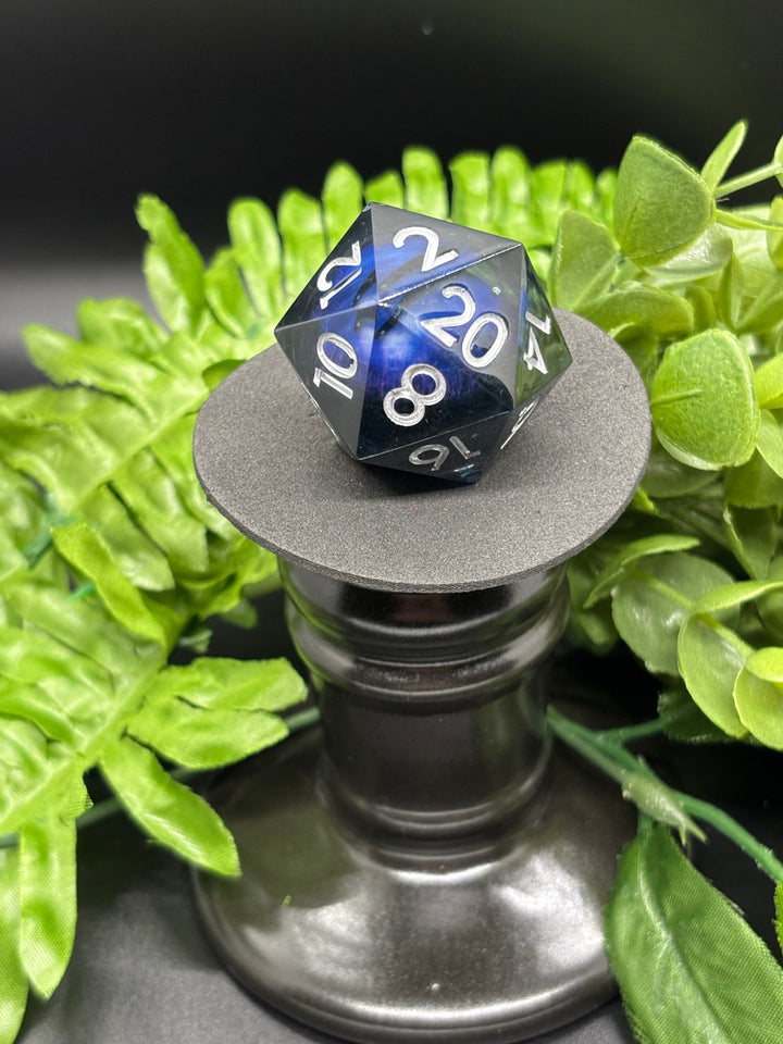 Blue with white font