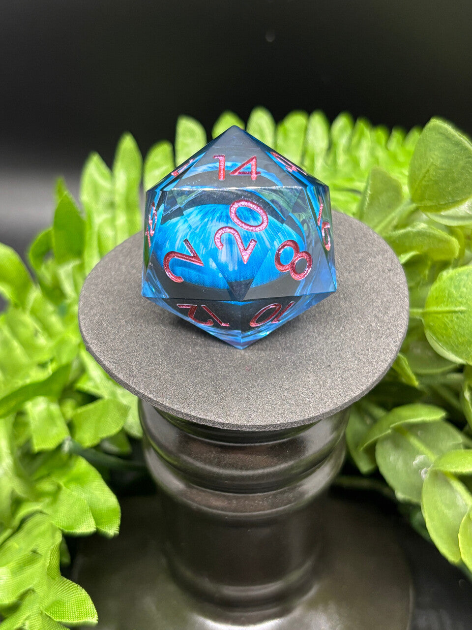 Blue with purple font