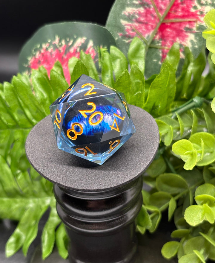 Blue white with yellow font