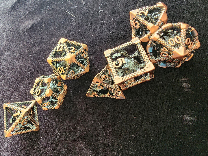 Beholder Hollow Metal Dice 7 pc Set Battleworn Copper