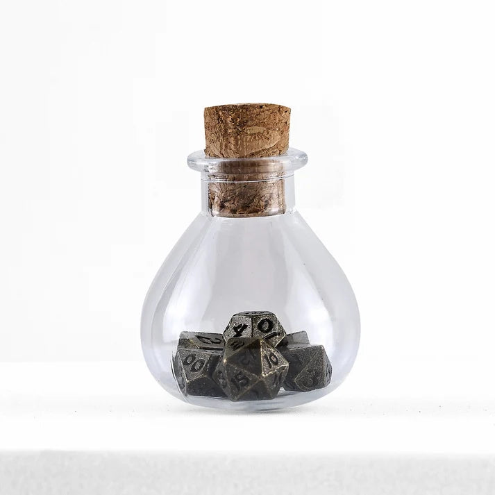 Unseeli Tiny Dice Set in Potion Bottle-Ancient Silver