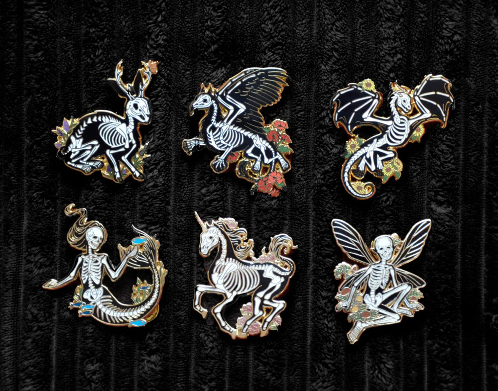 Skeletal legends: jackalope, griffin, dragon, mermaid, unicorn, fairy