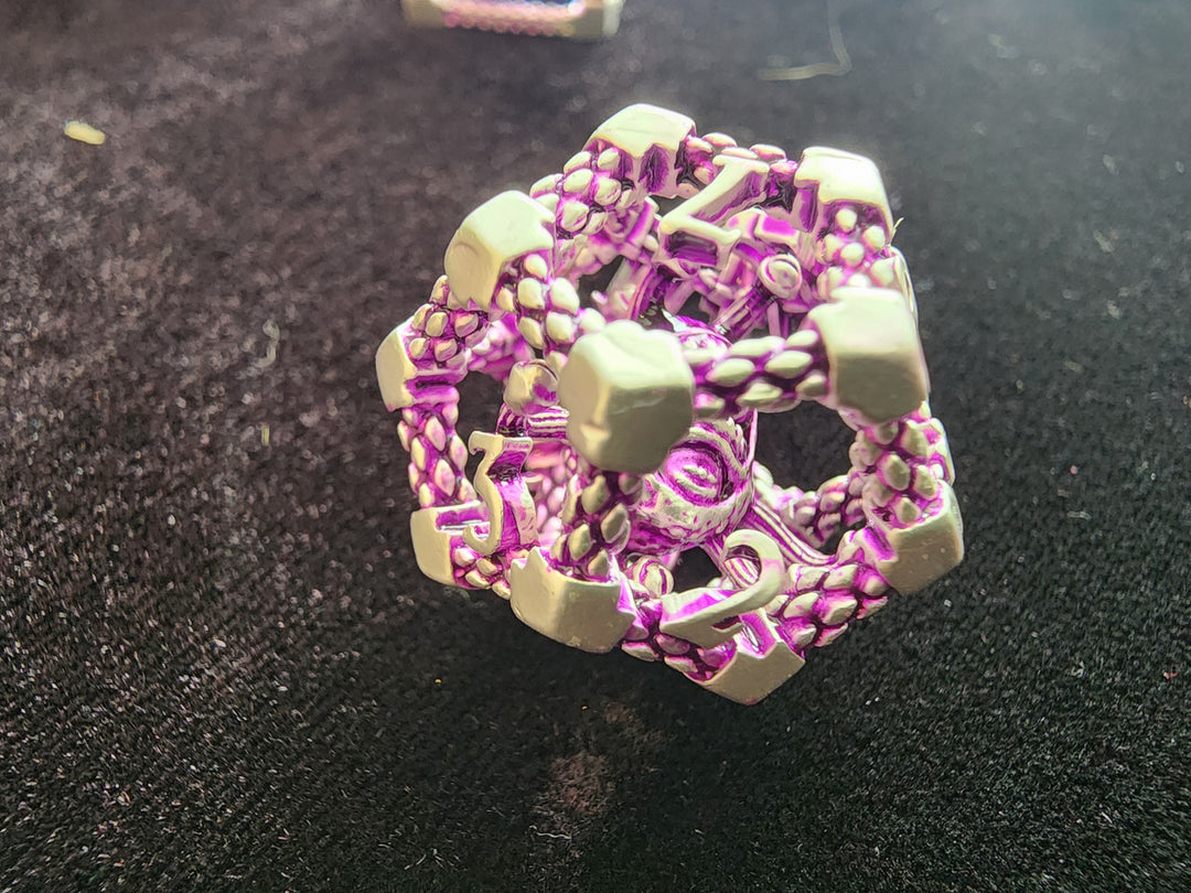 Beholder Hollow Metal Dice 7 pc Set Battleworn Purple