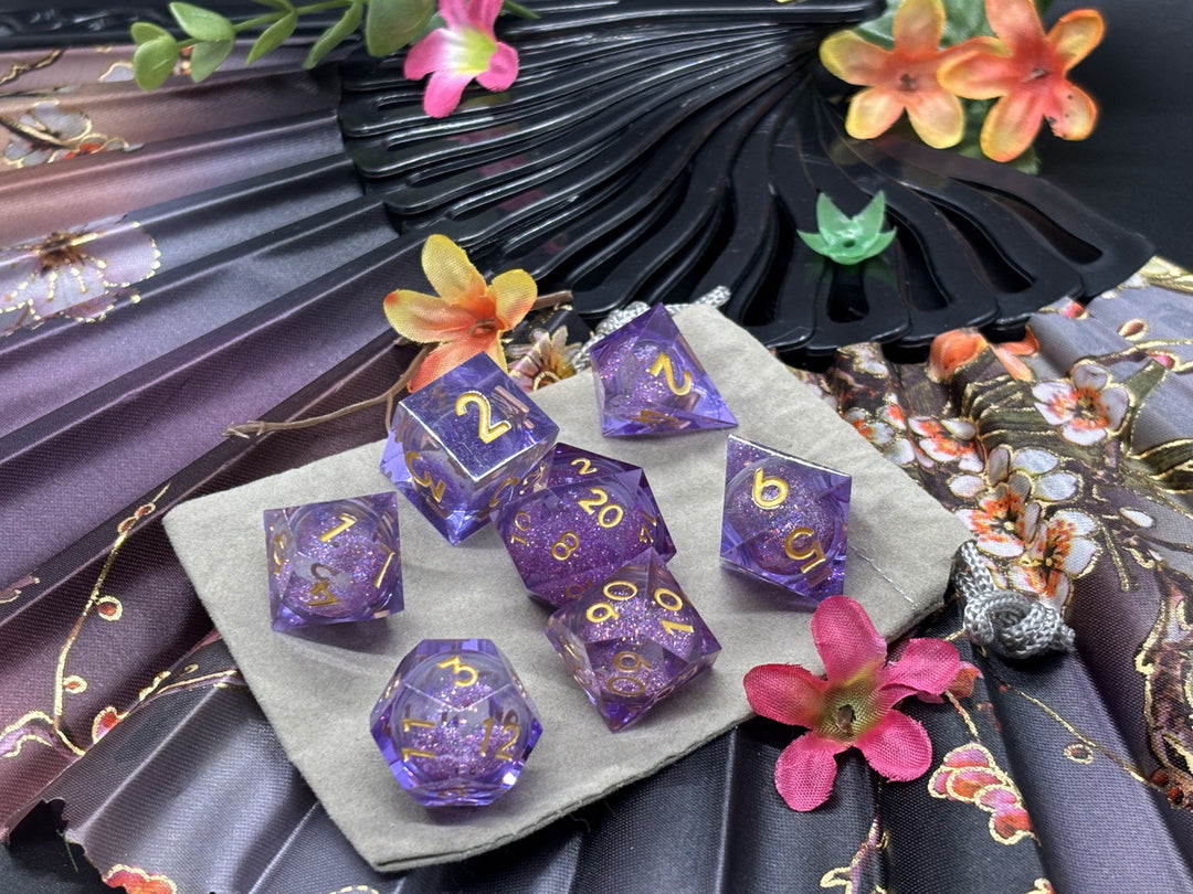 Purple with purple glitter, gold font