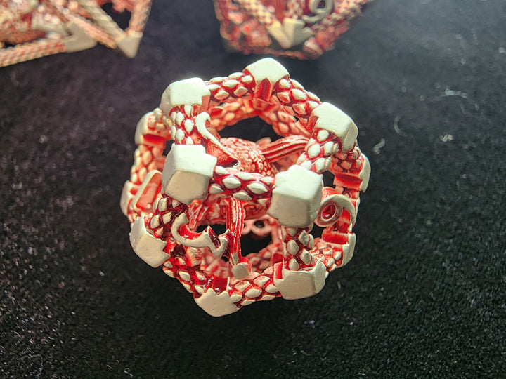 Beholder Hollow Metal Dice 7 pc Set Battleworn Red