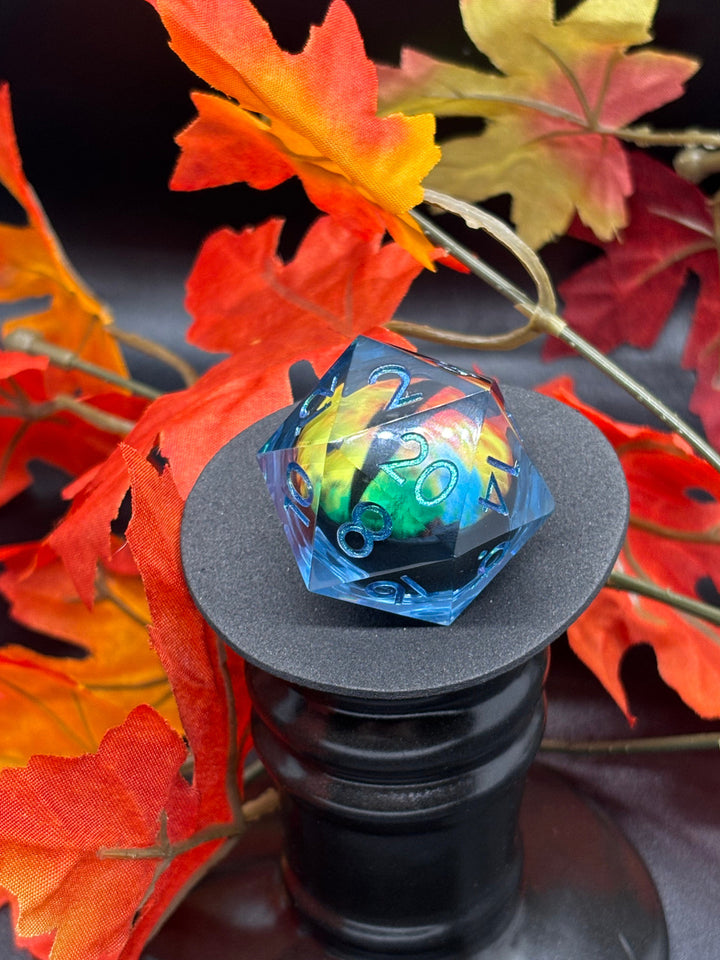 Rainbow with blue font