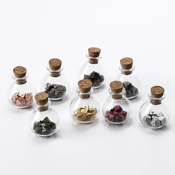 Unseeli Tiny Dice Set in Potion Bottle-Silver