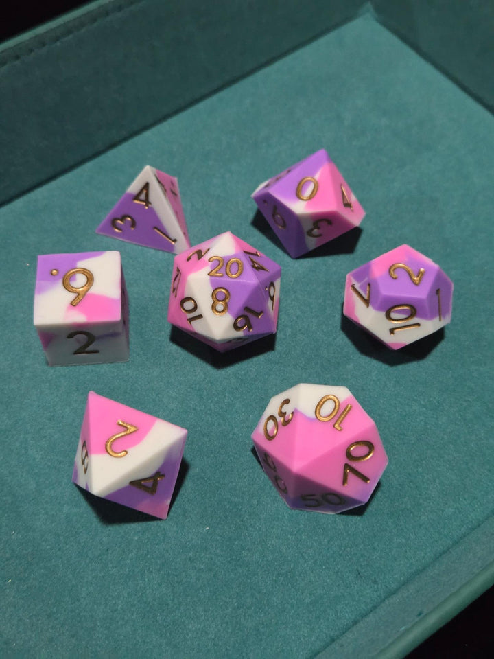 Silicone Dice Set White Pink Purple