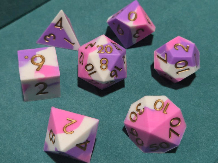 Silicone Dice Set White Pink Purple