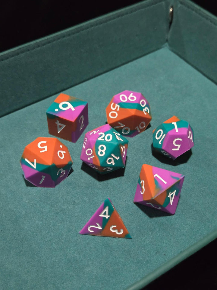 Silicone Dice Set Orange Green Pink