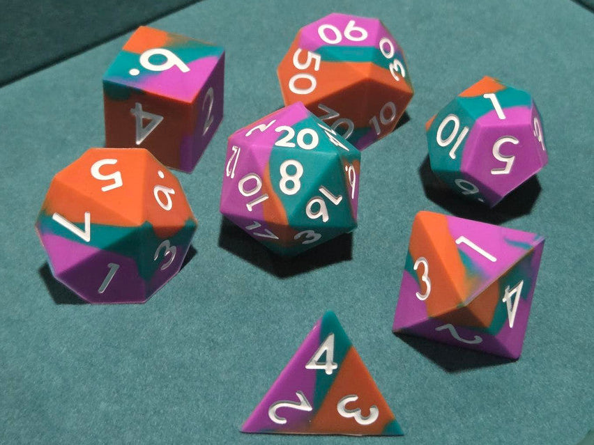 Silicone Dice Set Orange Green Pink