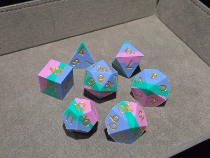 Silicone Dice Set Pink Green Blue