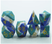 Silicone Dice Set Blue White Teal